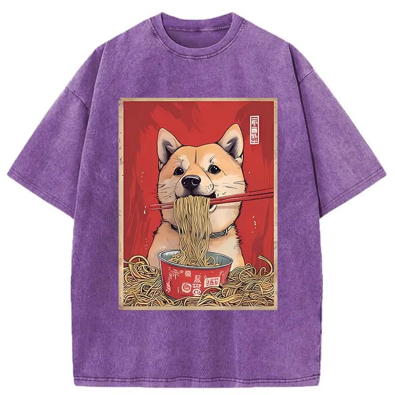 Modecanvas Shiba Lnu Eating Ramen Washed T-Shirt