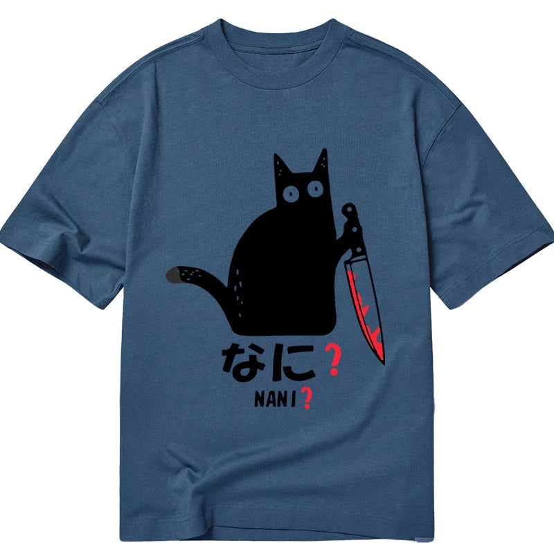 Modecanvas A Puzzled Cat Holding A Knife DTG Printing Classic T-Shirt-modecanvas