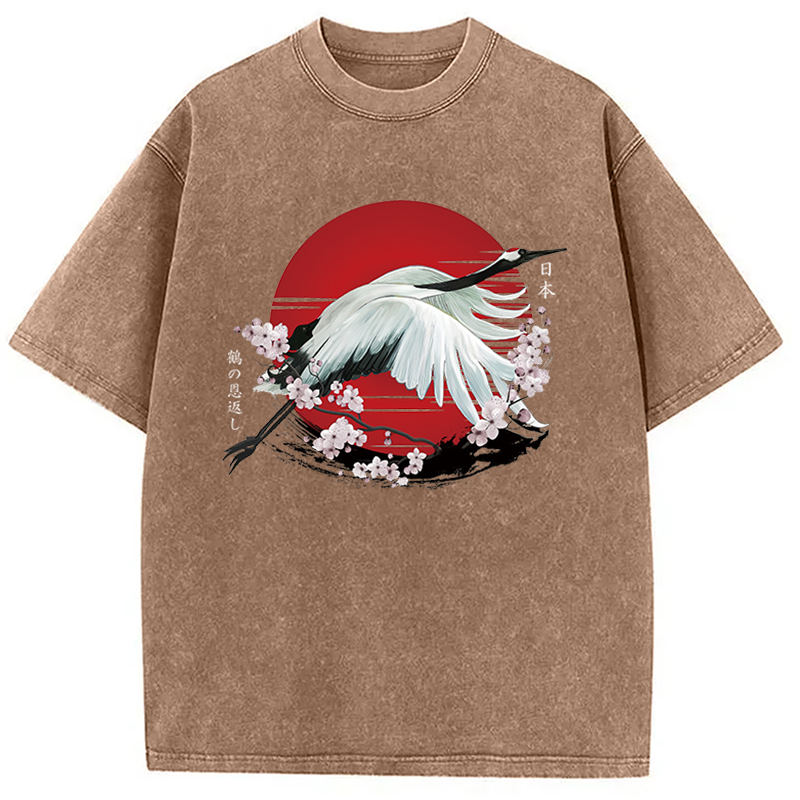 Modecanvas Japanese Crane Tsuru Washed T-Shirt