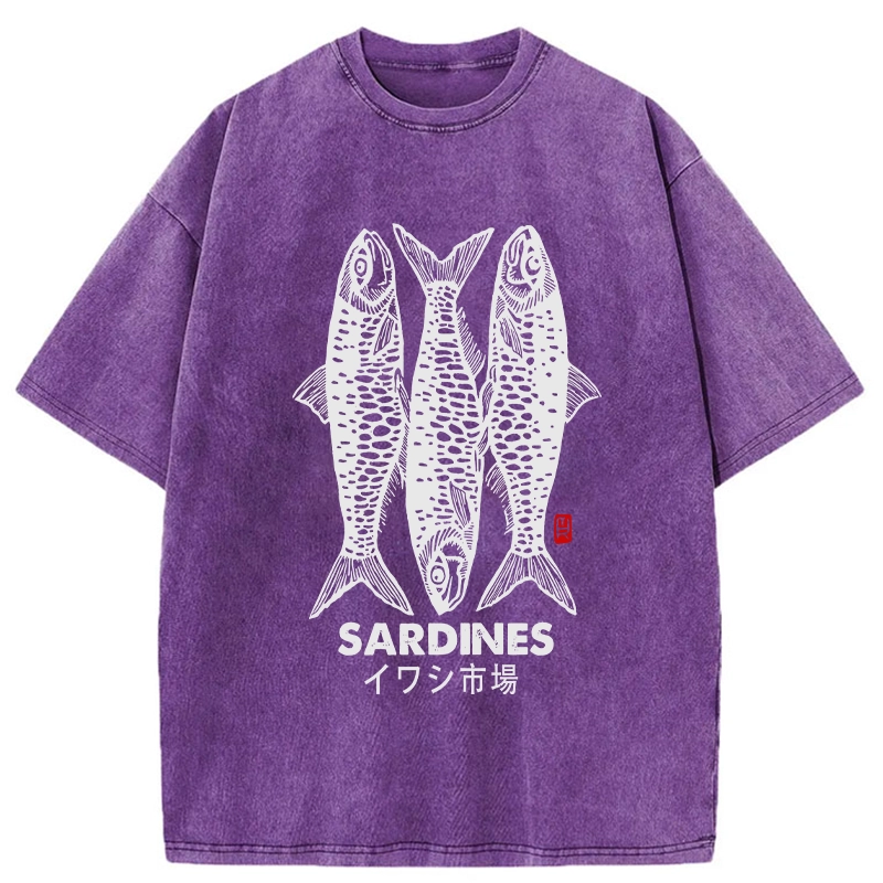 Modecanvas Sardines Market Washed T-Shirt-modecanvas