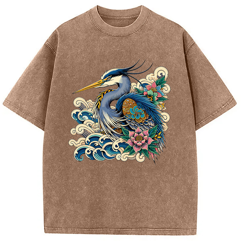 Modecanvas Japanese Blue Heron Washed T-Shirt