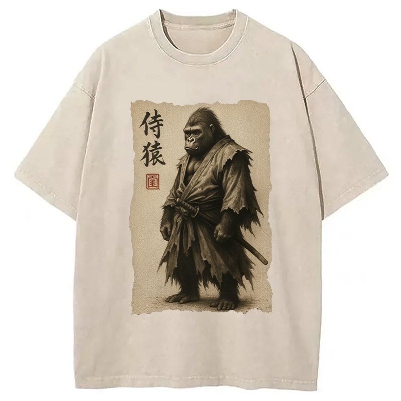 Modecanvas Samurai Gorilla Washed T-Shirt-modecanvas