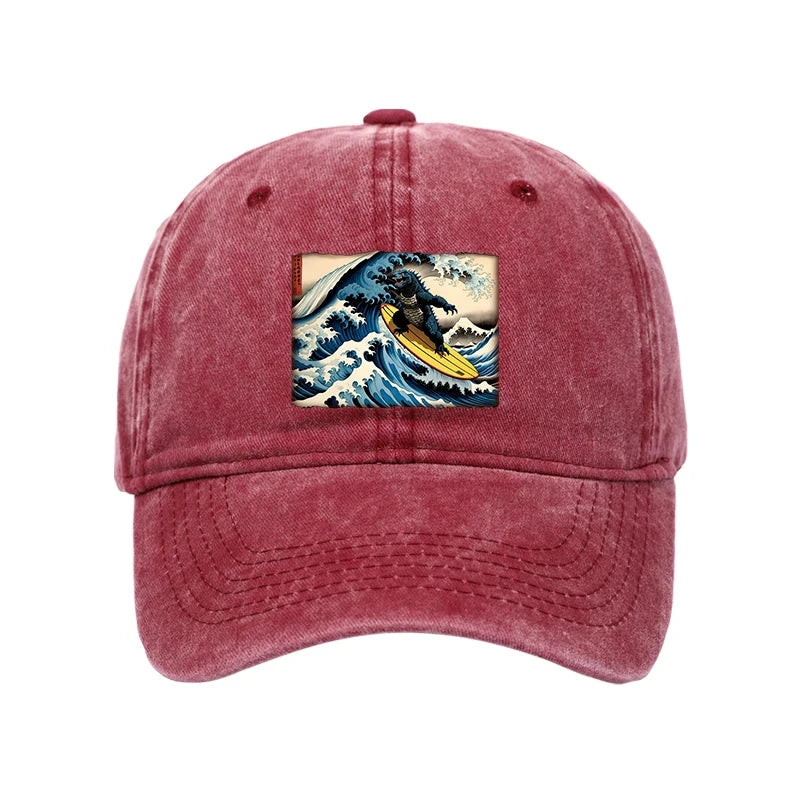Modecanvas Dinosaur Surfing Japanese Washed Cap-modecanvas