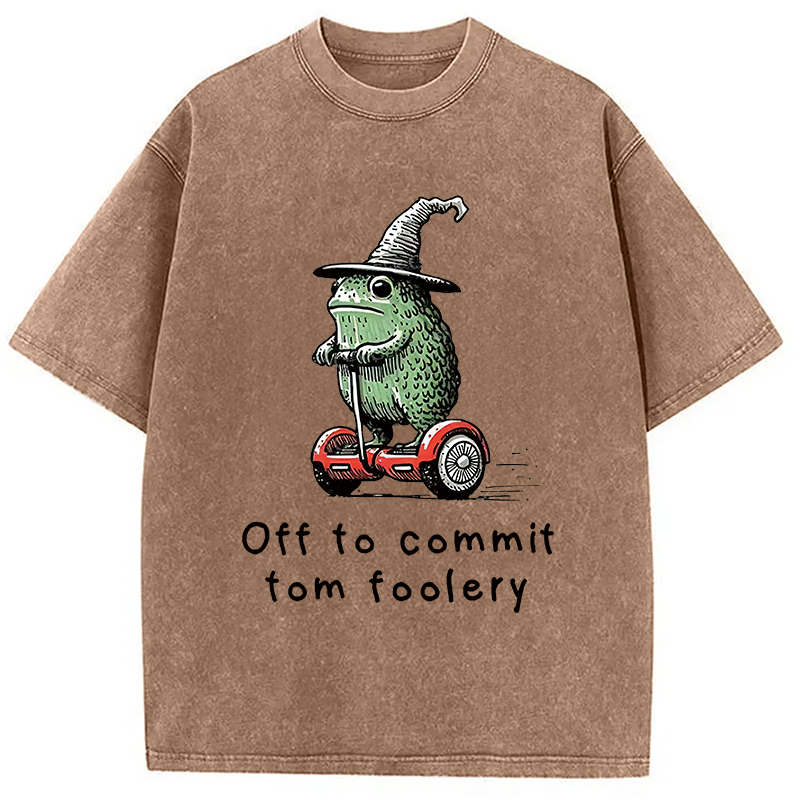Modecanvas Frog Riding A Balance Scooter Washed T-Shirt-modecanvas