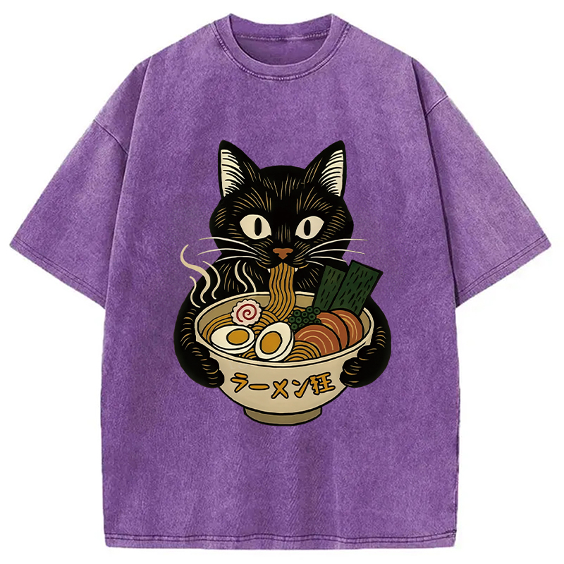 Modecanvas Cat Ramen Fanatic Washed T-Shirt