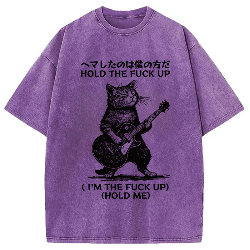 Modecanvas Funny Cat Guitarist Washed T-Shirt