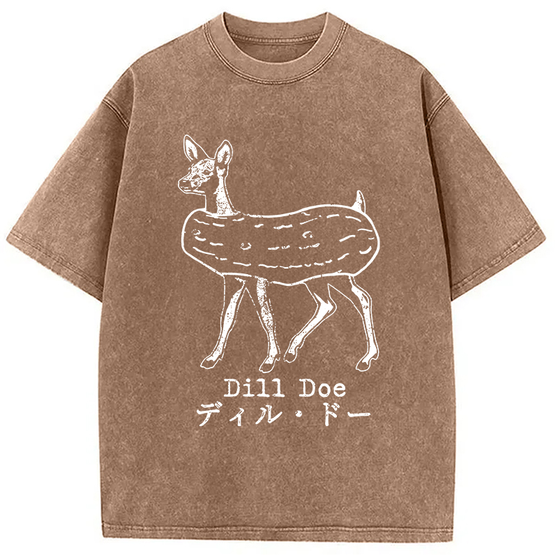 Modecanvas Cucumber Deer Washed T-Shirt-modecanvas