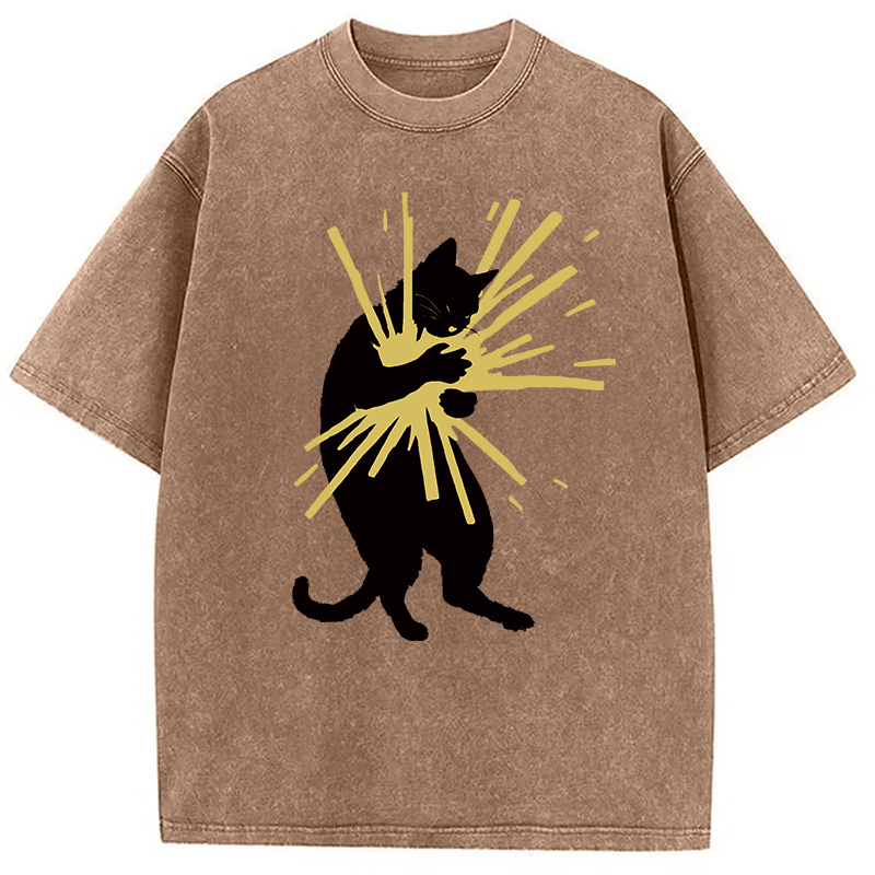Modecanvas Cat Holding Light Washed T-Shirt