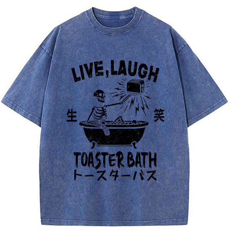 Modecanvas Funny Electric Shock Skeleton Washed T-Shirt-modecanvas