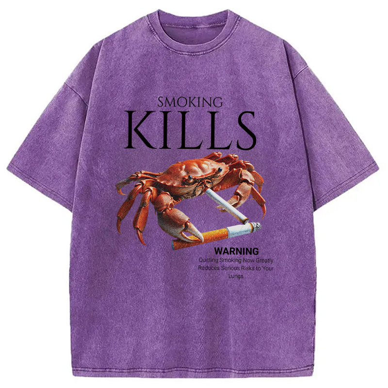 Modecanvas Smoking Kills Crab Washed T-Shirt