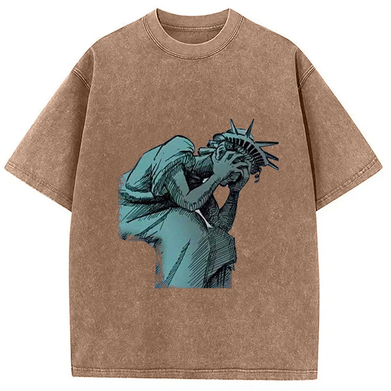 Modecanvas Lady Liberty Flaming Fist Washed T-Shirt