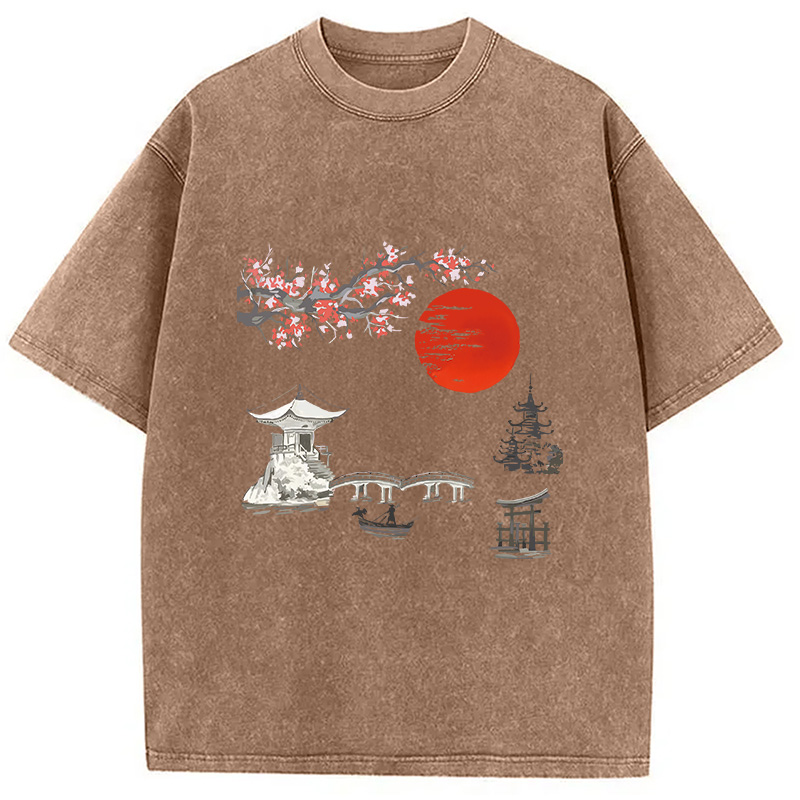 Modecanvas Japanese temple Washed T-Shirt