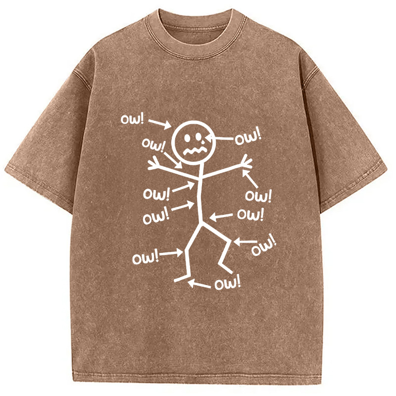 Modecanvas Ow Ow Ow Funny Scream DTG Printing Washed T-Shirt-modecanvas