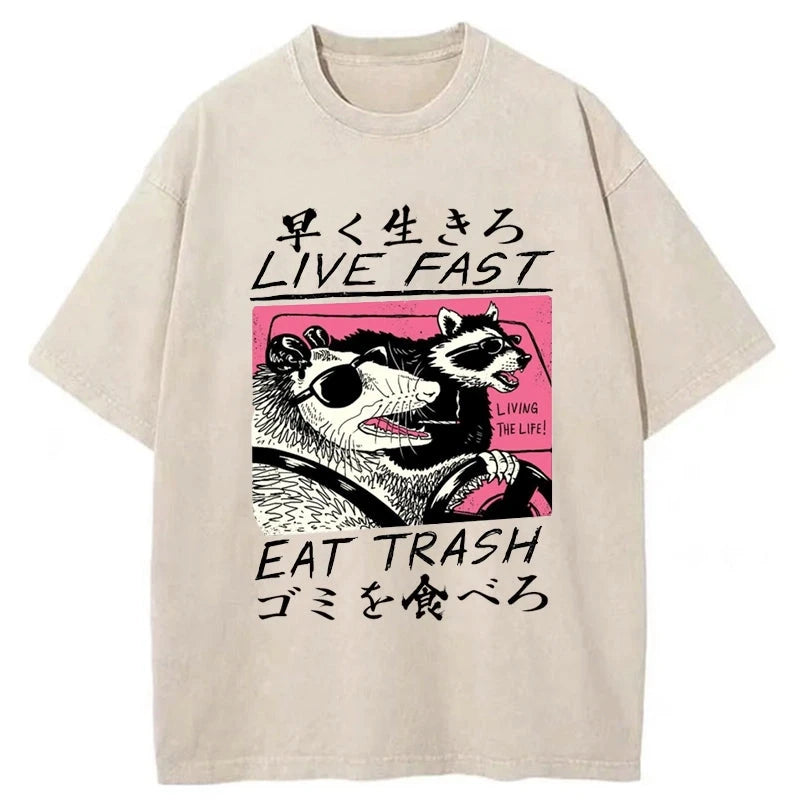 Modecanvas Live Fast  Eat Trash Washed T-Shirt