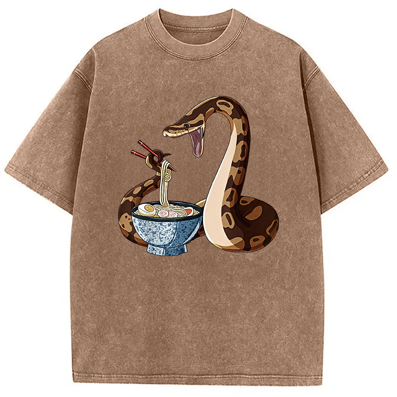 Modecanvas Japanese Kawaii Ramen Snake Funny Washed T-Shirt