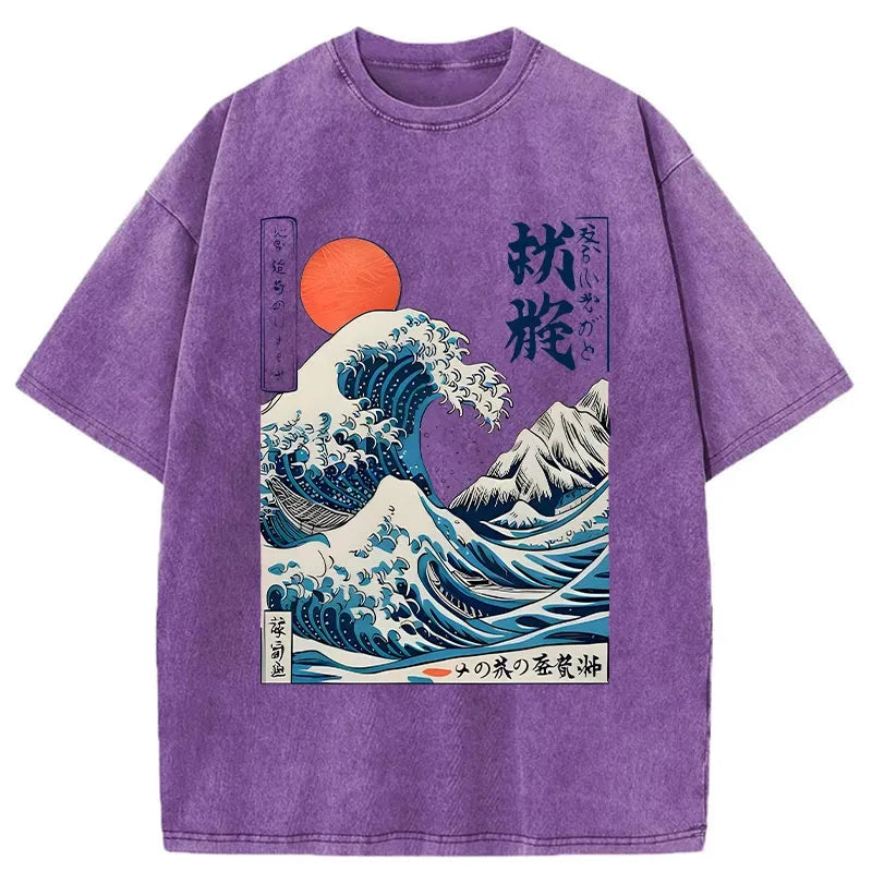 Modecanvas Ukiyo-e Ocean Waves Japan Washed T-Shirt-modecanvas