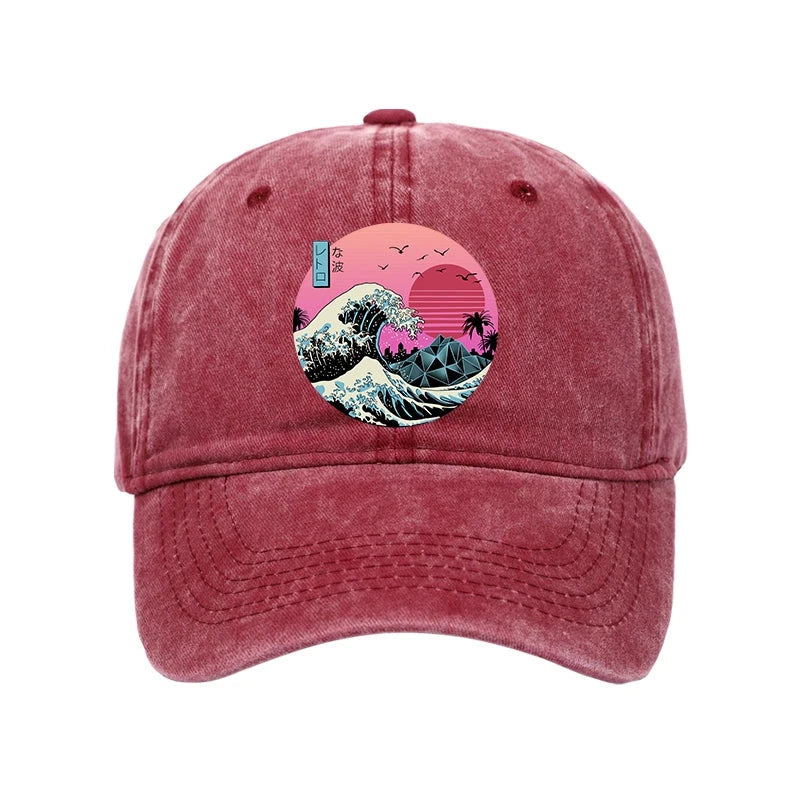 Modecanvas Japanese The Great Retro Wave Washed Cap-modecanvas