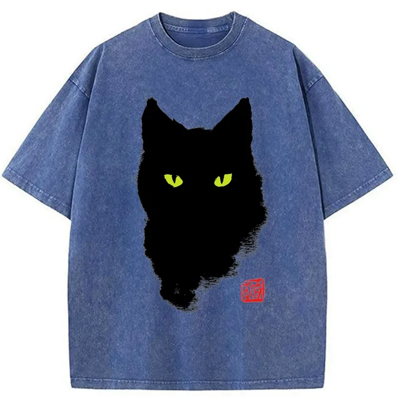 Modecanvas Cat Sharp Gaze Washed T-Shirt