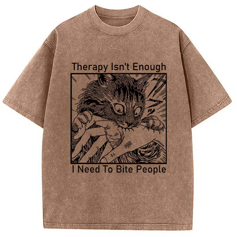 Modecanvas Japanese Cat Biting Washed T-Shirt
