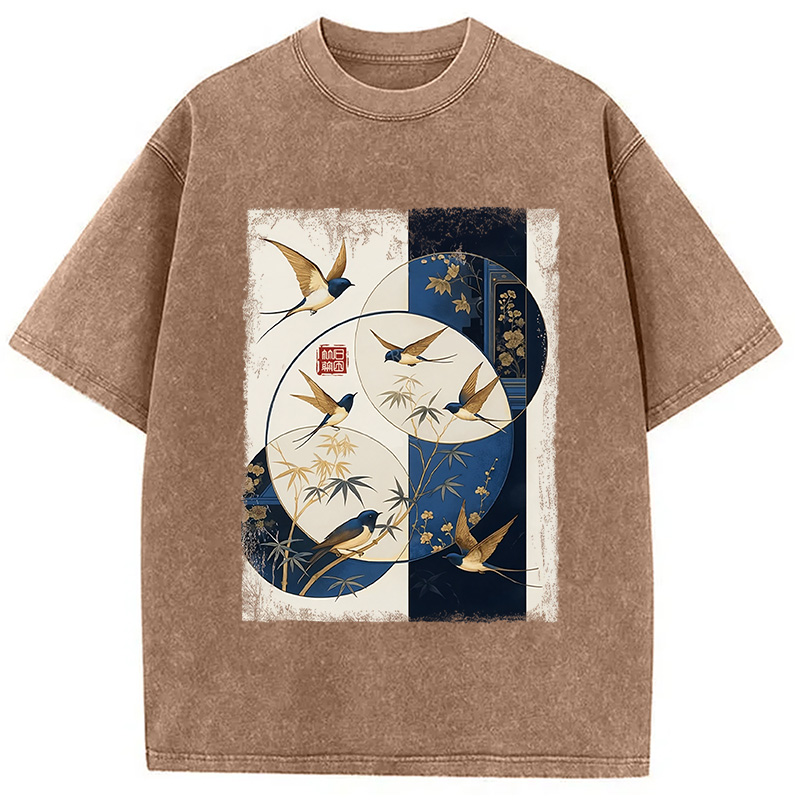 Modecanvas Swallows Among The Bamboo Washed T-Shirt