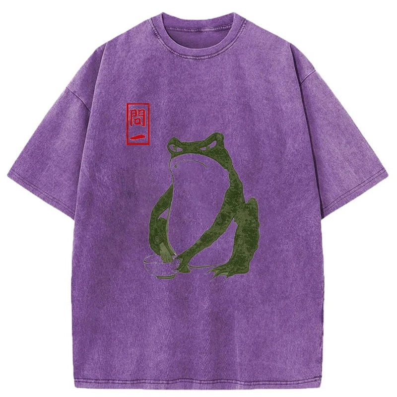 Modecanvas Woodblock Print Frog Washed T-Shirt