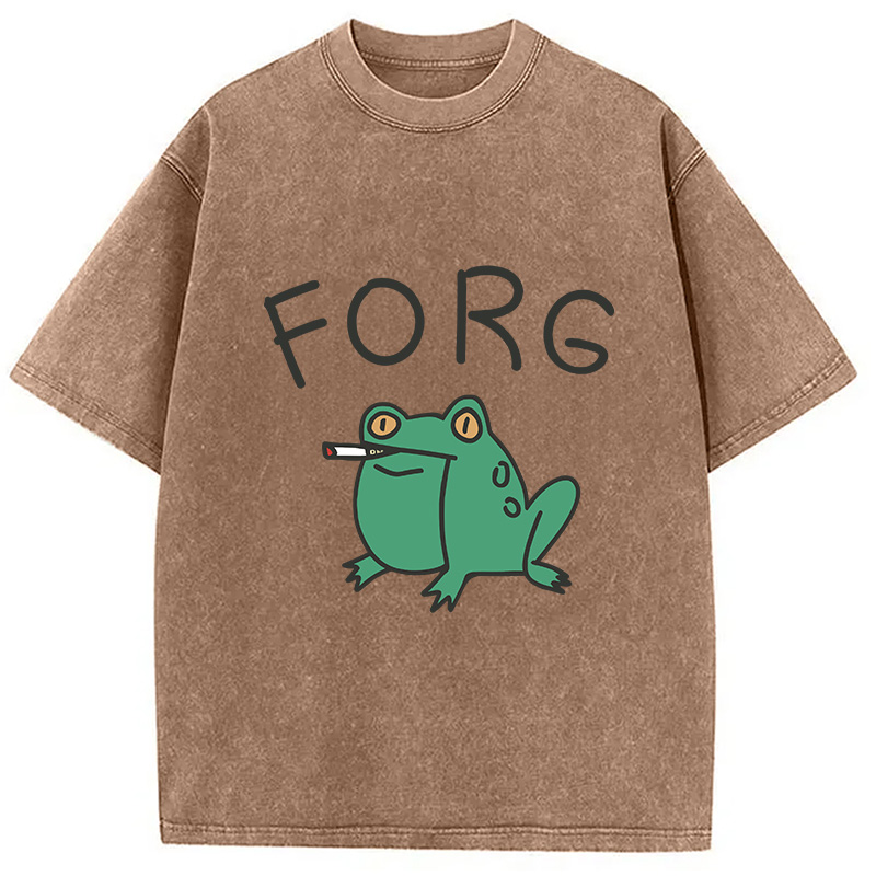 Modecanvas Smoking Frog Washed T-Shirt-modecanvas