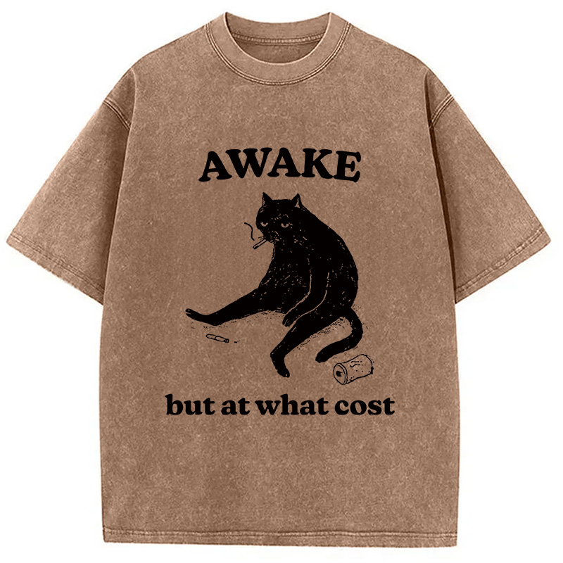Modecanvas Decadent Smoking Cat Washed T-Shirt-modecanvas
