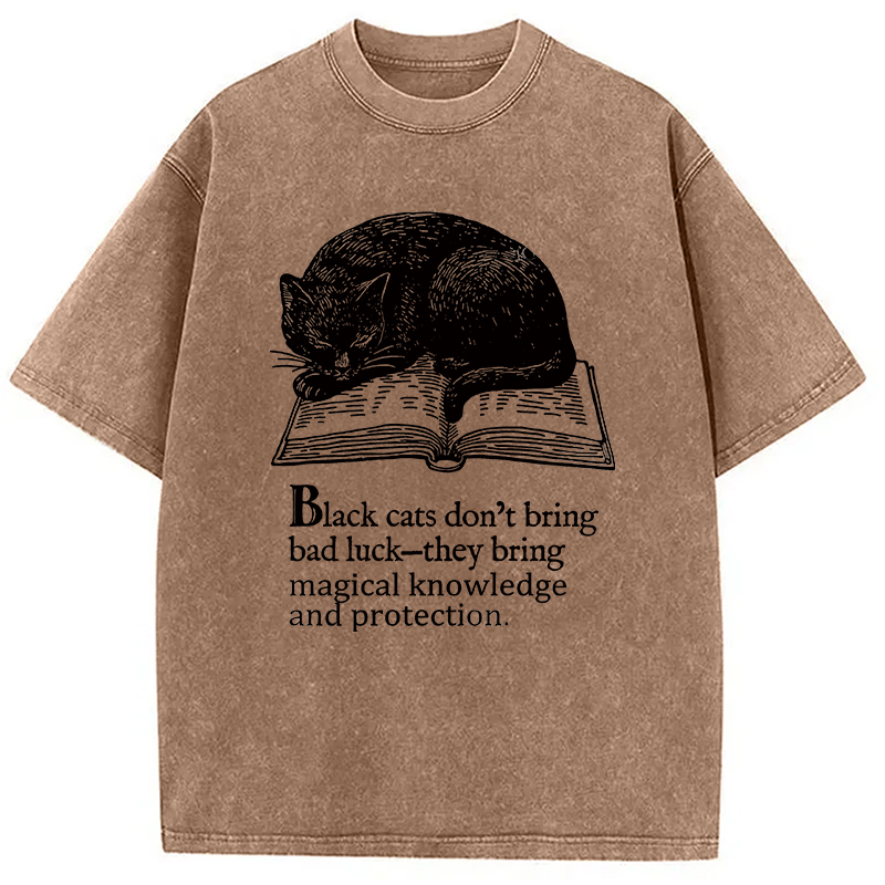 Modecanvas Black Cat Sleeping On A Book Washed T-Shirt