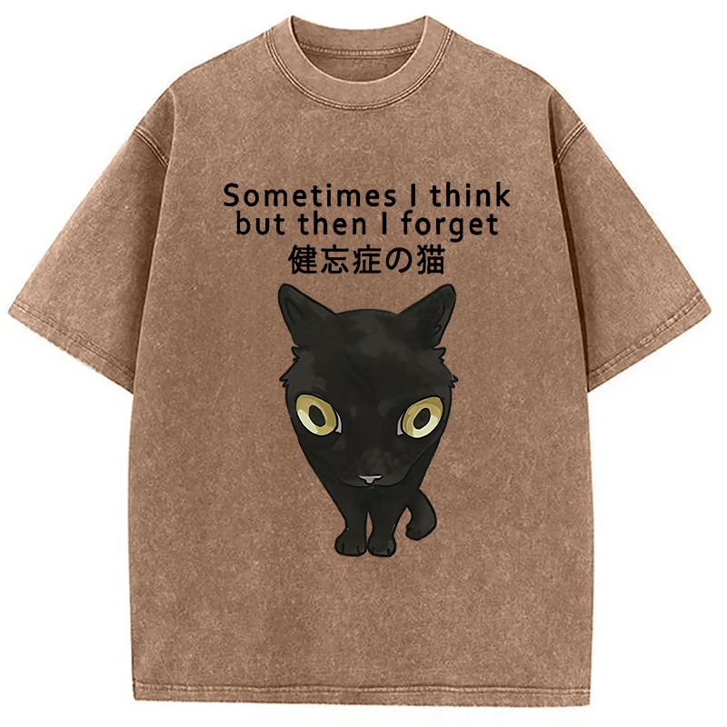 Modecanvas Amnesiac Cat Washed T-Shirt-modecanvas