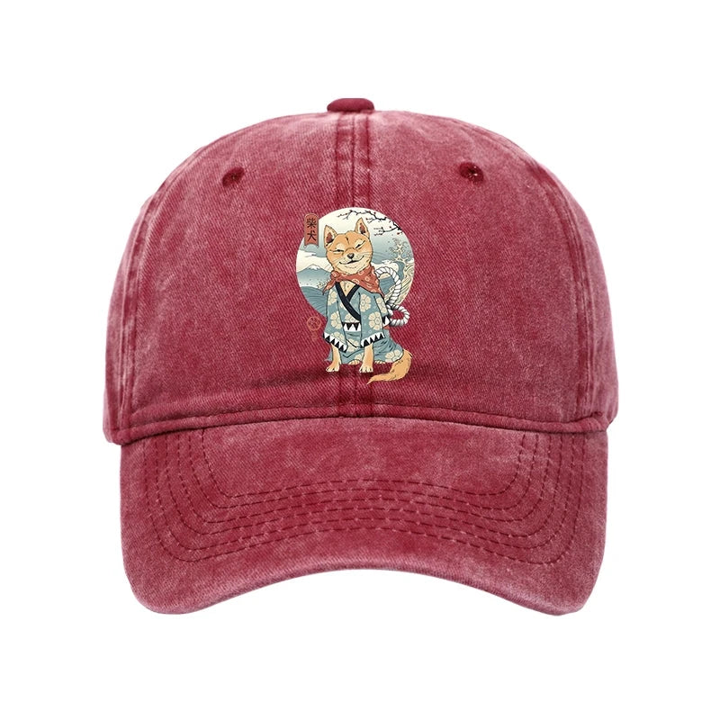 Modecanvas Samurai Shiba Dog Japanese Washed Cap-modecanvas