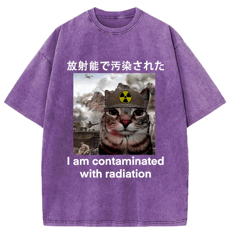 Modecanvas Cat Suffering From Nuclear Radiation Washed T-Shirt-modecanvas