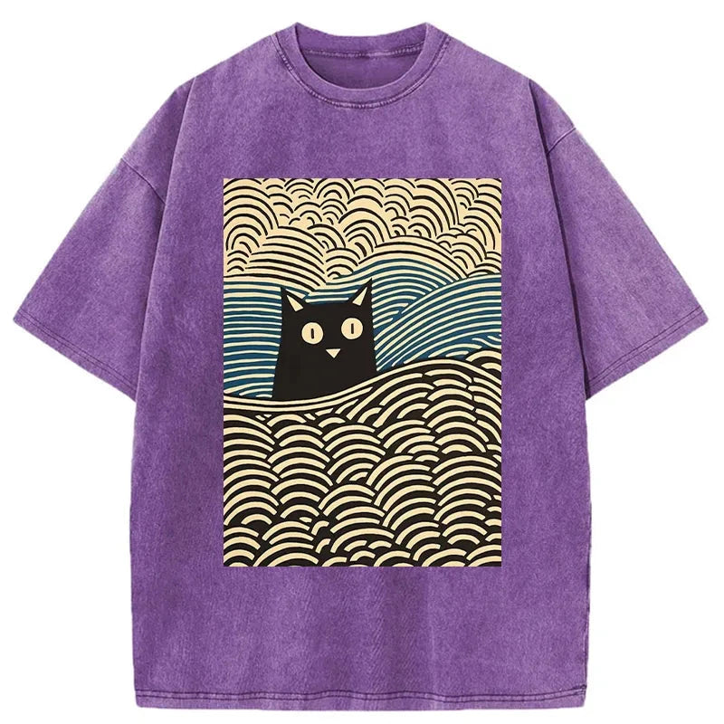 Modecanvas Kawaii Cat Japanese Washed T-Shirt-modecanvas