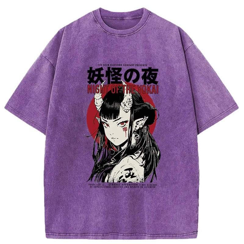 Modecanvas Yokai Aesthetic Japanese Streetwear Washed T-Shirt