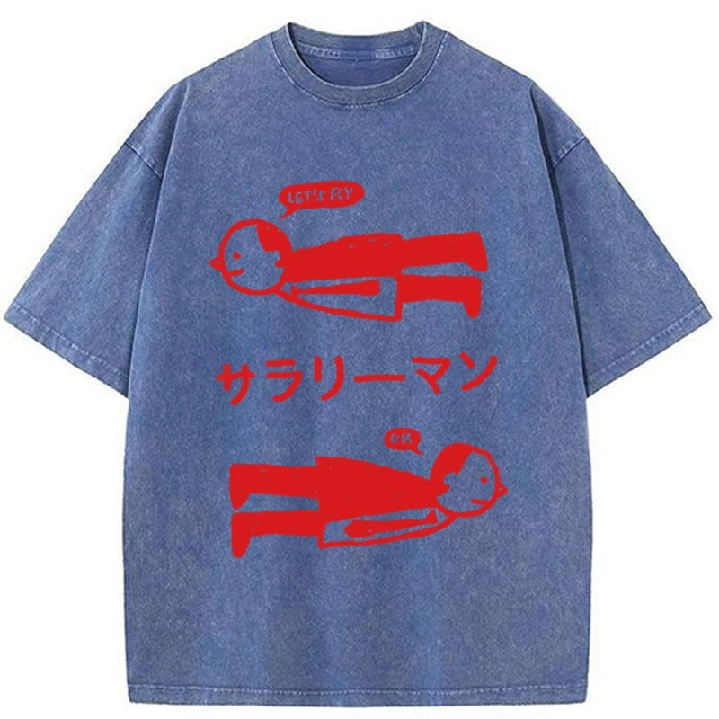 Modecanvas Let's Fly Office Worker Washed T-Shirt-modecanvas
