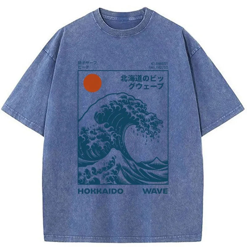 Modecanvas Hokkaido Wave Japan Washed T-Shirt-modecanvas