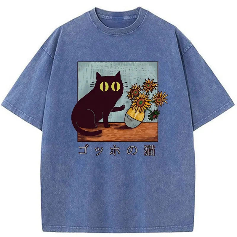 Modecanvas Art Print's Cat Washed T-Shirt-modecanvas