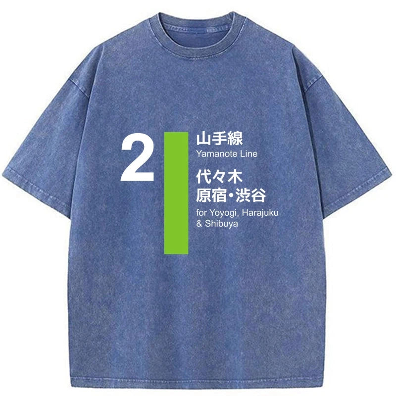 Modecanvas Yamanote Line Shibuya and Harajuku Washed T-Shirt