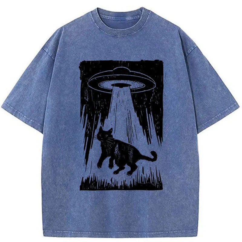 Modecanvas Cat Kidnapped By Aliens Washed T-Shirt