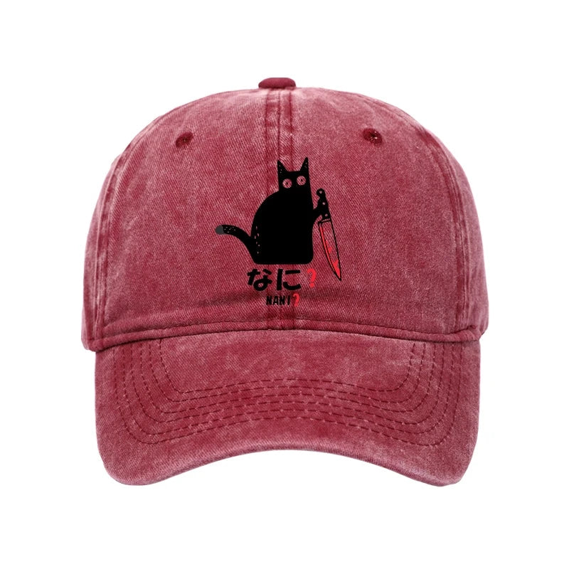 Modecanvas A Puzzled Cat Holding A Knife Washed Cap-modecanvas
