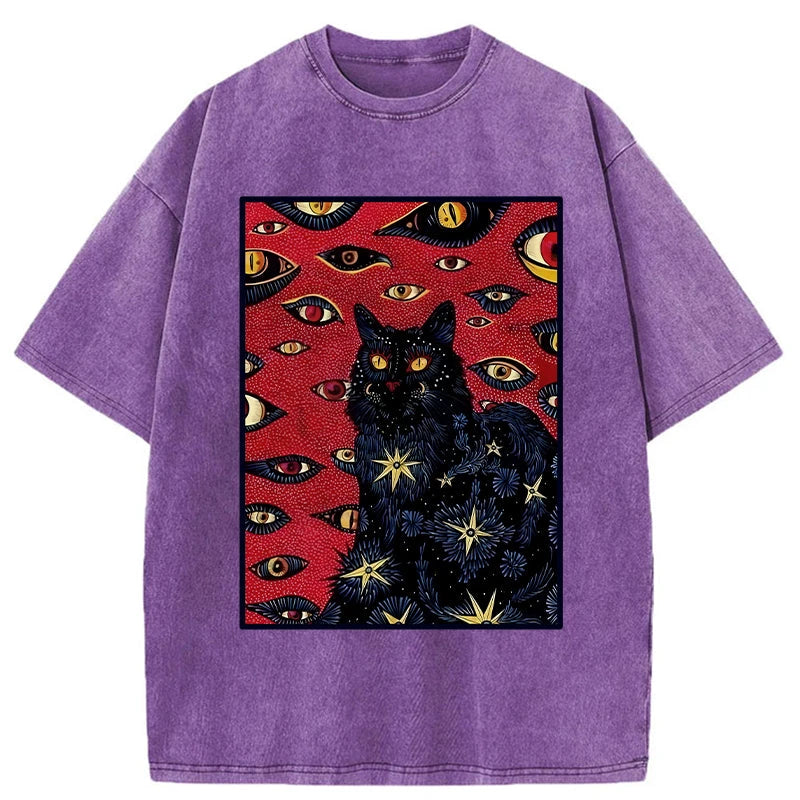Modecanvas Mysterious Cat Washed T-Shirt-modecanvas