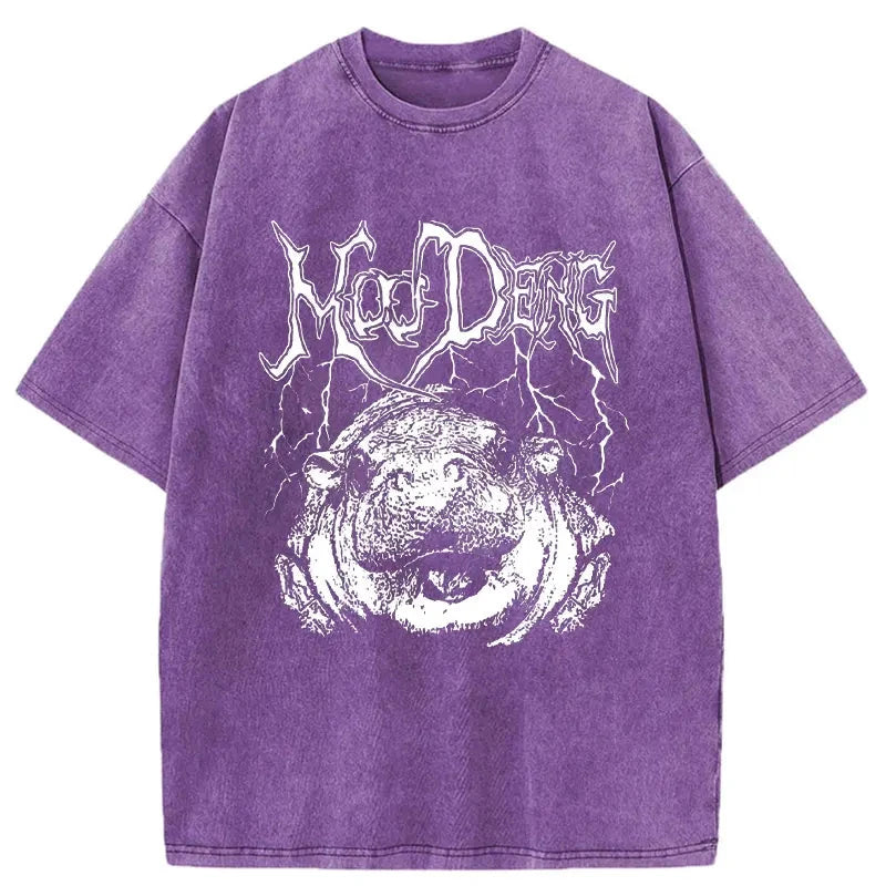 Modecanvas Moo Deng Washed T-Shirt-modecanvas