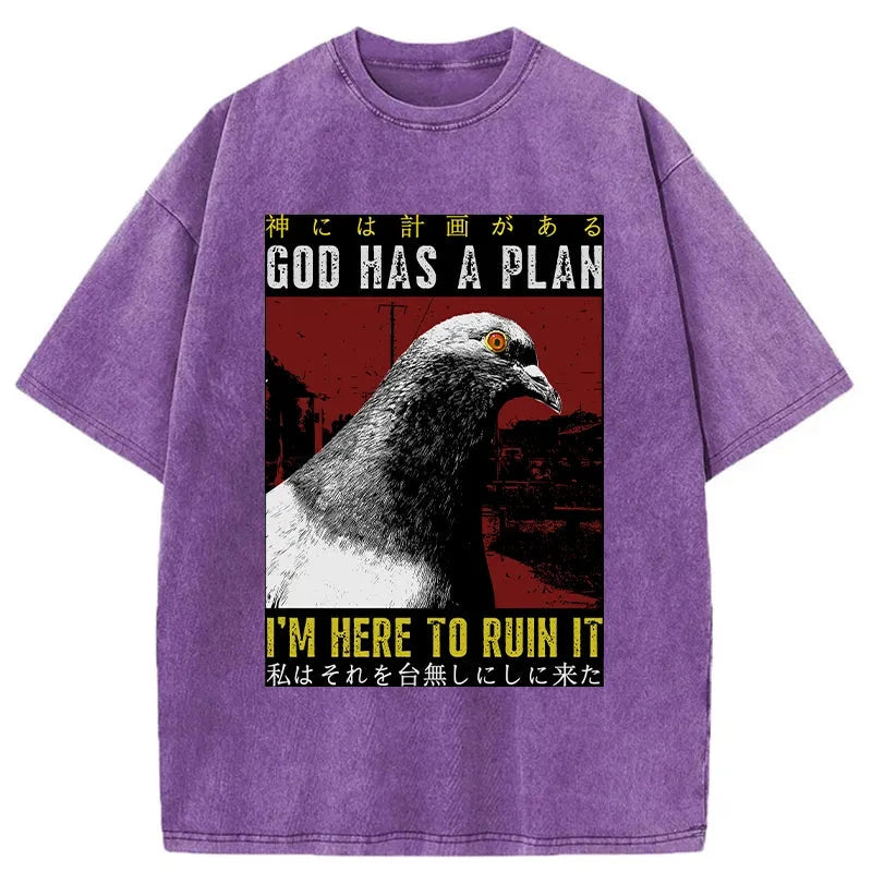 Modecanvas Pigeons That Want To Break The Plan Washed T-Shirt