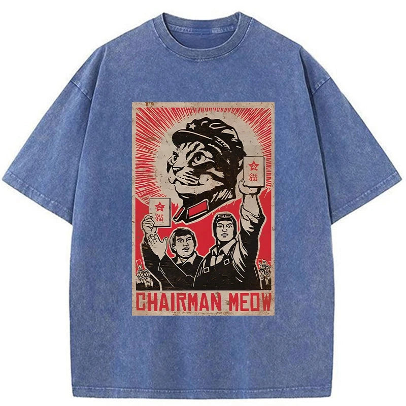 Modecanvas Meow Mao Cat Meme Washed T-Shirt