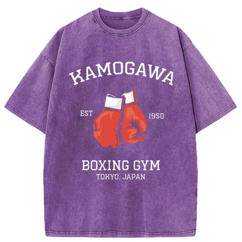 Modecanvas Retro Boxing Gloves Manga Anime Washed T-Shirt-modecanvas