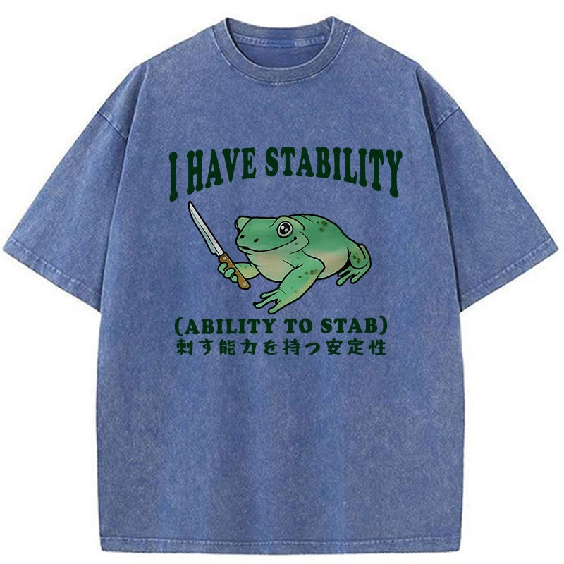 Modecanvas Mentally Stable Assassin Frog Washed T-Shirt-modecanvas
