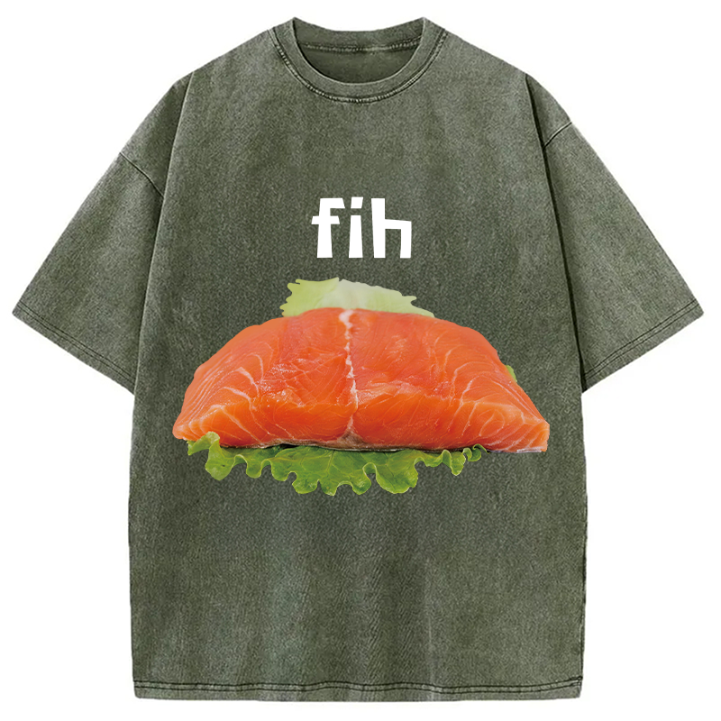 Modecanvas Fih Fish Meme DTG Printing Washed T-Shirt