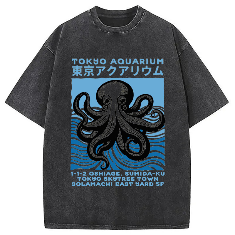 Modecanvas Tokyo Aquarium Octopus Washed T-Shirt