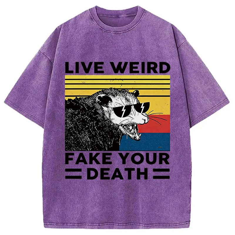 Modecanvas Live Weird Fake Your Death Possum DTG Printing Washed T-Shirt-modecanvas