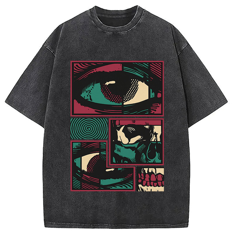 Modecanvas Facial Fragments DTG Printing Washed T-Shirt-modecanvas