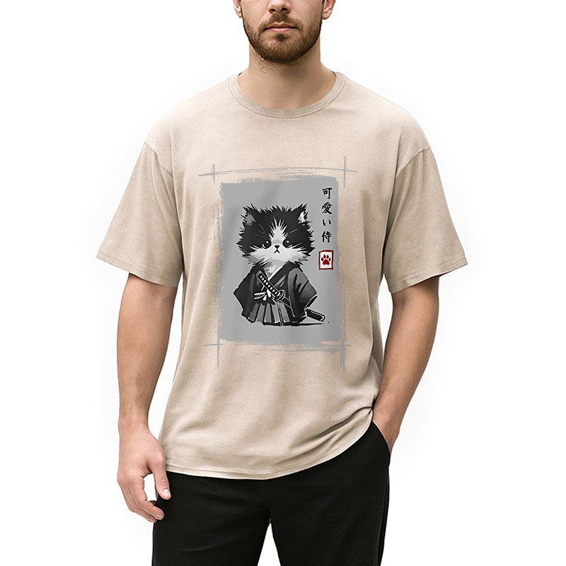 Modecanvas Kitten Samurai Washed T-Shirt